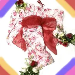 ✨美品✨女の子浴衣110㎝　兵児帯付　ピンク花柄　お祭り　姫　女児可愛い