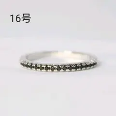 ファッションリング オニキス調 小粒 シンプル ハーフ シルバー 指輪 16号