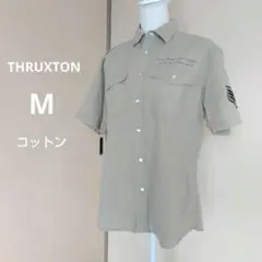 THRUXTON コットン グレージュ ミリタリー風 半袖シャツ ポケット付き