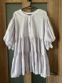 薄紫のボタン付きフレアチュニック L