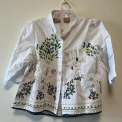 刺繍入りホワイト五分袖シャツ M-L