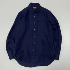 90s Vintage リネン100% L/S ドレスシャツ ドレープ 光沢