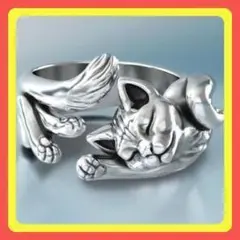 ⭐️フォロー割⭐️リング シルバー 猫 亜鉛合金 大人気 #C290-1