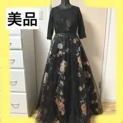ロングドレス ブラック チュール　マキシ丈　花柄　フォーマルドレス　演奏会