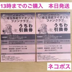 西武ライオンズ　うちわ引換券2枚　引換期限8/31