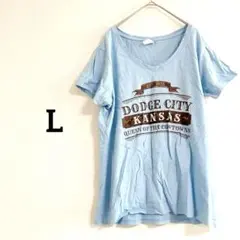 即購入OK✨DODGE CITYロゴTシャツ【L】水色 レディース