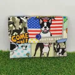 犬柄　アメコミ風　ボストンテリア　12cm　ふた付きファスナーポーチ