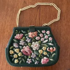 ニードルポイント　刺繍　バッグ　ヴィンテージ