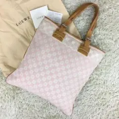 保存袋付✨ロエベ キャンバス×レザー アナグラム トートバッグ リピート ピンク