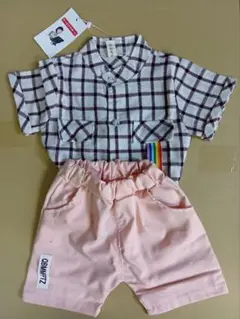 新品の子供スーツセット パンツ 半袖 夏 日常服 格子 110cm