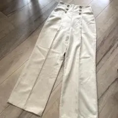 麻混 ハイウエスト 杢調 ワイドパンツM