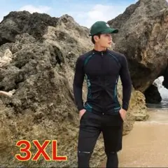 メンズ 水着 3XLラッシュガード 上下セット ブラック 3点セット UVカット