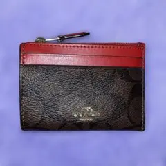 COACH レザー カードケース ブラウン/レッド