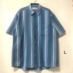 TOROY トロイ コットンシャツ ストライプ ブルー系 US古着 Ｌ