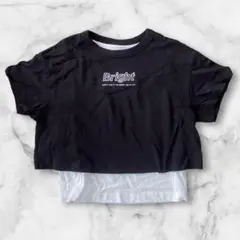 ＧU レイヤード半袖Tシャツ　120 黒　白　キッズ　ジュニア　トップス　重ね着