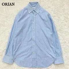 ORIAN 長袖ストライプシャツ 37 イタリア製 ブルー系 スリムフィット