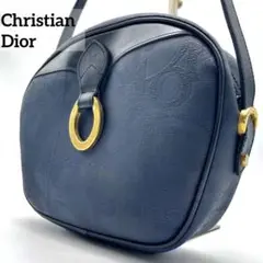 美品✨ Dior ショルダーバッグ ロゴ金具 トロッター PVC 本革 ネイビー