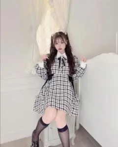 ROJITA ふーりーちゃんコラボ ツイードチェックトリプルリボンワンピース