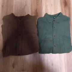 UNIQLO Mサイズ ボタン付き長袖シャツ ブラウン・グリーン 2色セット