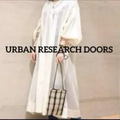 美品 インド綿 ノーカラー シャツワンピース 白 ギャザー ロングワンピース
