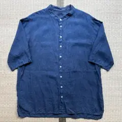 【別注】MITTAN 半袖大麻シャツ 藍×阿仙（濃）サイズ4