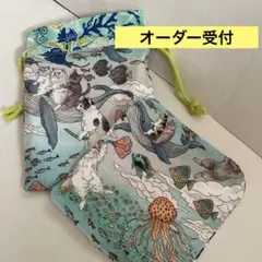 オーダー受付　2点セット　保冷巾着袋　ガーゼハンカチ　おとぎの国の猫と仲間たち