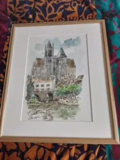高橋文平　リスボンの市電　水彩画 高橋文平 リスボンの市電 ポルトガル 絵画 風景画 水彩画