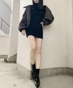 GYDA ジェイダ　テレコタートルタイトワンピース　ブラック