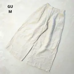 GU リネンワイドパンツ タックパンツ 麻53% ナチュラル M
