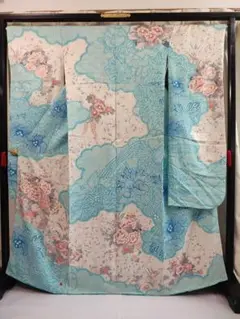 A 裄68 丈166.5 袖111 振袖 袷 正絹 昭和レトロ
