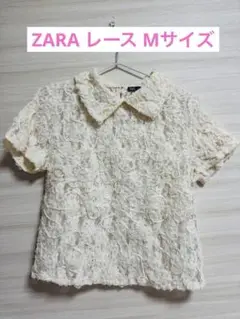 24時間セール‼️☆ZARA☆ アイボリーレース 半袖シャツ M