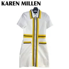【美品】 KAREN MILLEN UK6 S 半袖ワンピース ホワイト 黄色