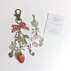 【K595】ビーズキーホルダー コレクトブック ストラップ 苺 いちご 2点