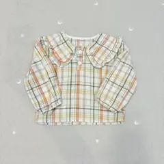 チェック柄フリル襟シャツ 80