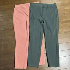 新品　UNIQLO サーモンピンク ＆モスグリーンスラックス 2点セット