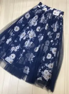axes 花柄チュールロングスカート