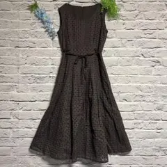 【超美品】スチェッソ カットワークレース ロングワンピース ブラウン LL