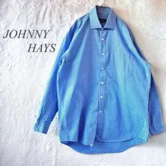 JOHNNY HAYS 長袖シャツ ギンガムチェック 青白 通勤 692