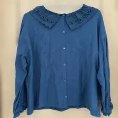 【Lサイズ】tsukuru & Lin. ネイビー レース襟 シャツ❁⃘*.゜