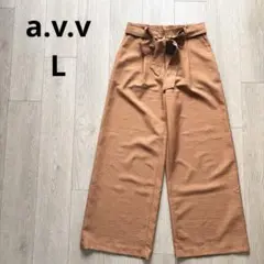 アーヴェヴェ 美品 オレンジ ワイドパンツ ウエストリボン付き L