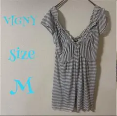 VIGNY ストライプ フリル 半袖Tシャツ M