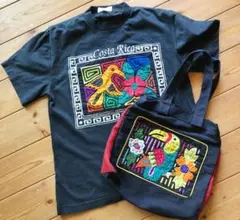 カラフルなモラ刺繍のトートバッグ＆Tシャツセット　未使用