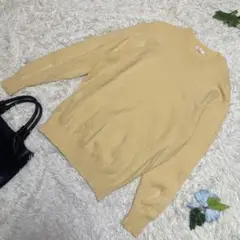 美品　PAPAS パパス　ニット　イエロー　ロゴ刺繍　ラムウール　メンズ　L