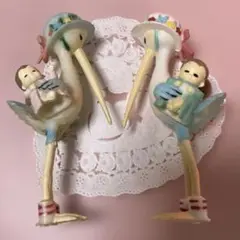 ［ベビーシャワー］ヴィンテージ コウノトリと赤ちゃん ピンク ブルーセット