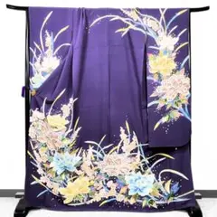 【逸品】 京加賀友禅作家 松本健一作 紫色の振袖 晴れ着 成人式 着物