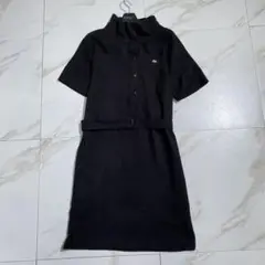 希少♡LACOSTE スエード ハイネック 半袖ワンピース　ハーフボタン 刺繍