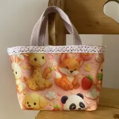 動物柄ピンク手提げ袋
