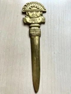 【アンティーク】ペルー　インカ帝国　金属製ペーパーナイフ　金色