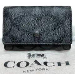 【COACH美品】シグネチャーチャコール5 リング キーケース