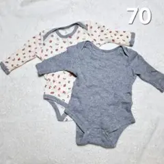 花柄 グレーワッフル ベビー 長袖 肌着 ロンパース まとめ売り 70